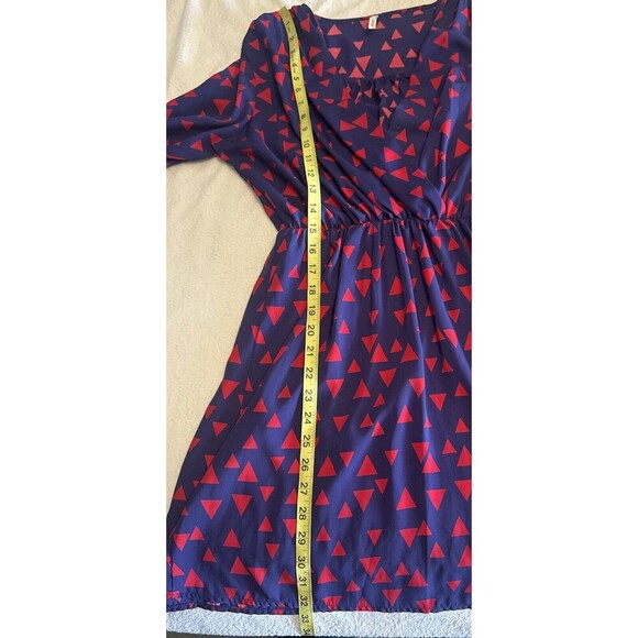 Sage the Brand BLUE w/ RED Triangles Long Sleeve Polyester Mini Dress Sz Small - Picture 9 of 9
